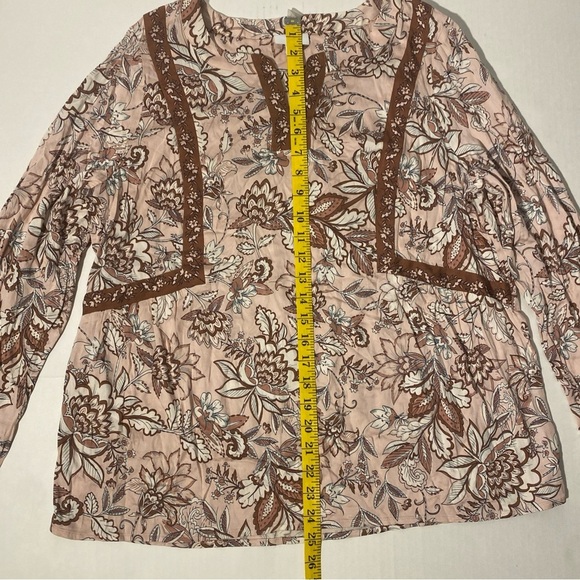 J Jill Floral Long Sleeve V Neck Bohemian Peasant Light Pink Blouse Medium Boho - Picture 4 of 8